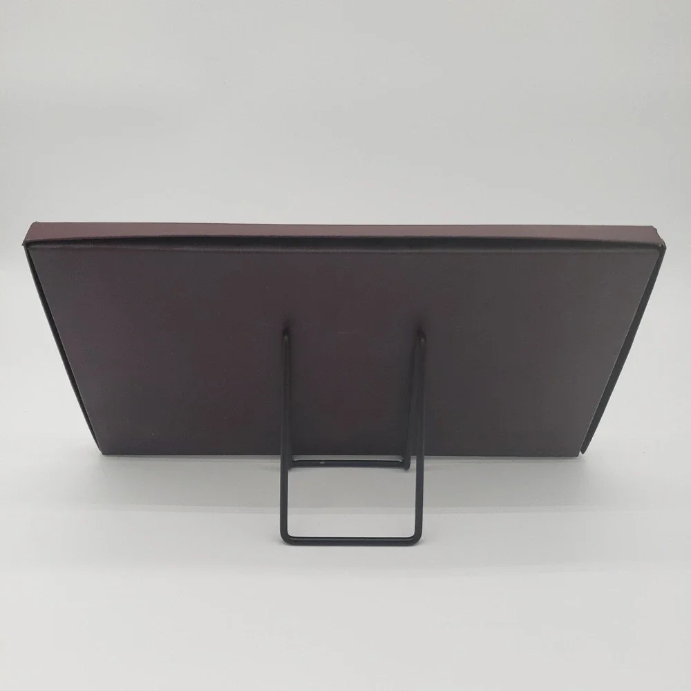 Vintage Brown Faux Leather Folding Multi Photo Frame Gold Trim Easel Stand